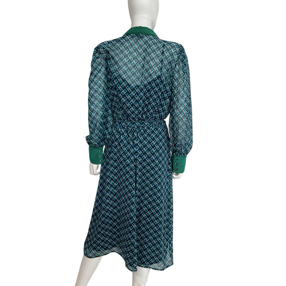 Tahari Asl Patterned Black Jade Cobalt Twin Print Dress Size 12 - Picture 3 of 5